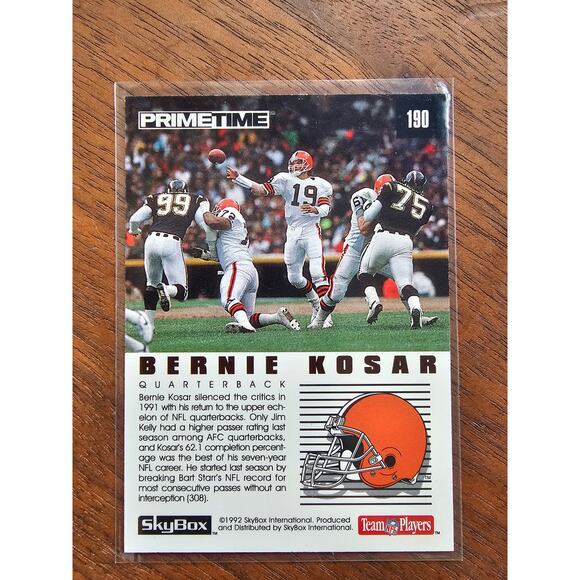 Bernie Kosar 1992 Skybox Primetime #190 - Browns Team MVP - NFL - Fresh Pull - Picture 2 of 2